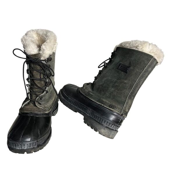 SOREL Black Green Winter Boots CARIBOU Rubber Nubuck Waterproof Mens Size 7 main image 4